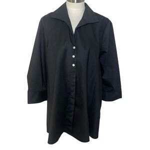 HINSON WU Black Button Front 3/4‎ Sleeve Tunic Shirt Top Women's Size 14